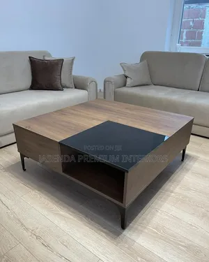 Square Coffee Table Center Table With Black Glass - Walnut - 75x75cm