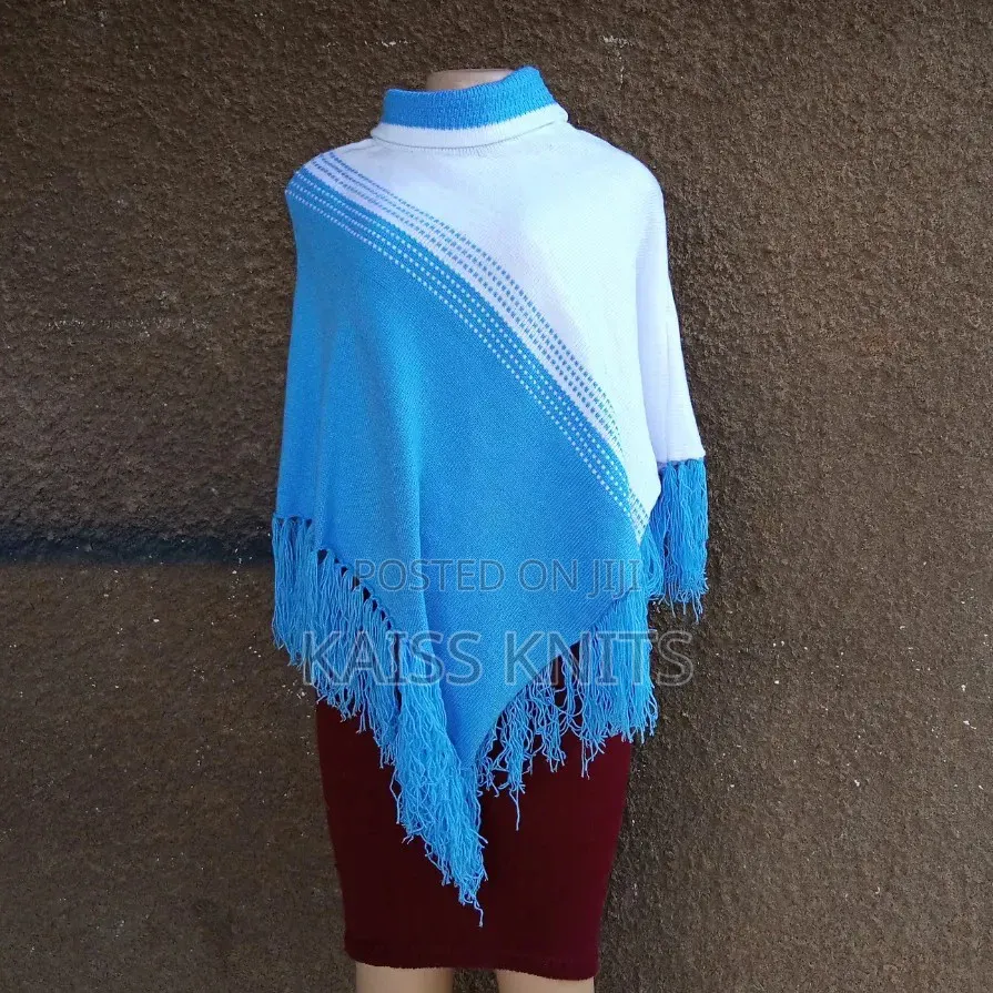 Blue-White Woman's Shawl Poncho