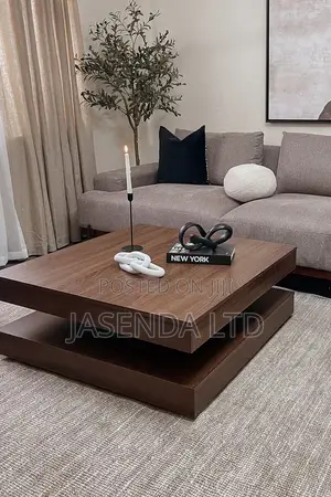Luxury Double Layer Square Coffee Table Center Table - Dark Walnut