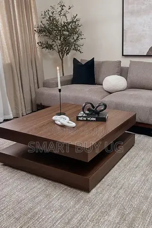 Luxury Double Layer Square Coffee Table Center Table - Dark Walnut