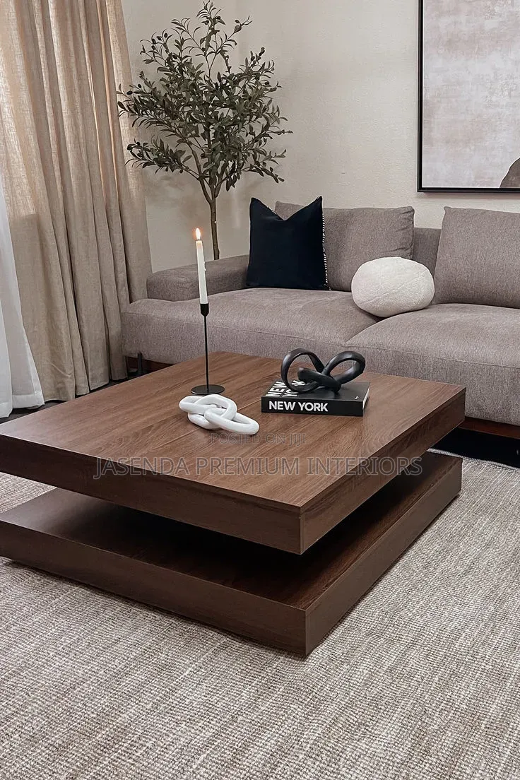 Luxury Double Layer Square Coffee Table Center Table - Dark Walnut