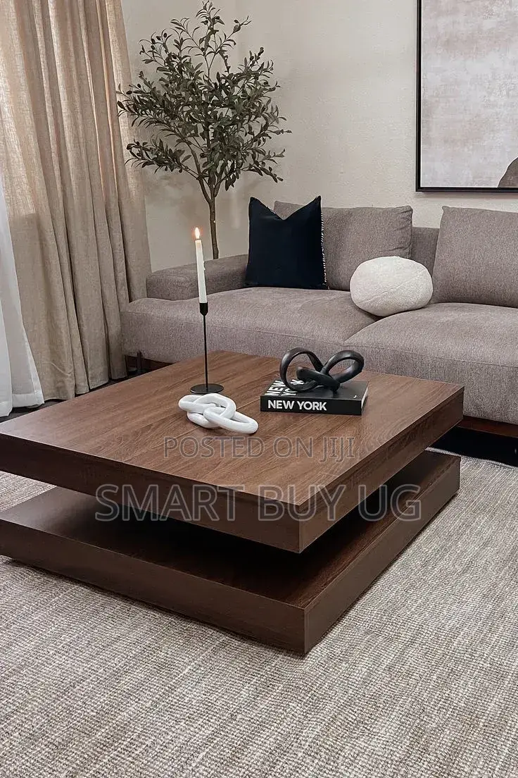 Luxury Double Layer Square Coffee Table Center Table - Dark Walnut