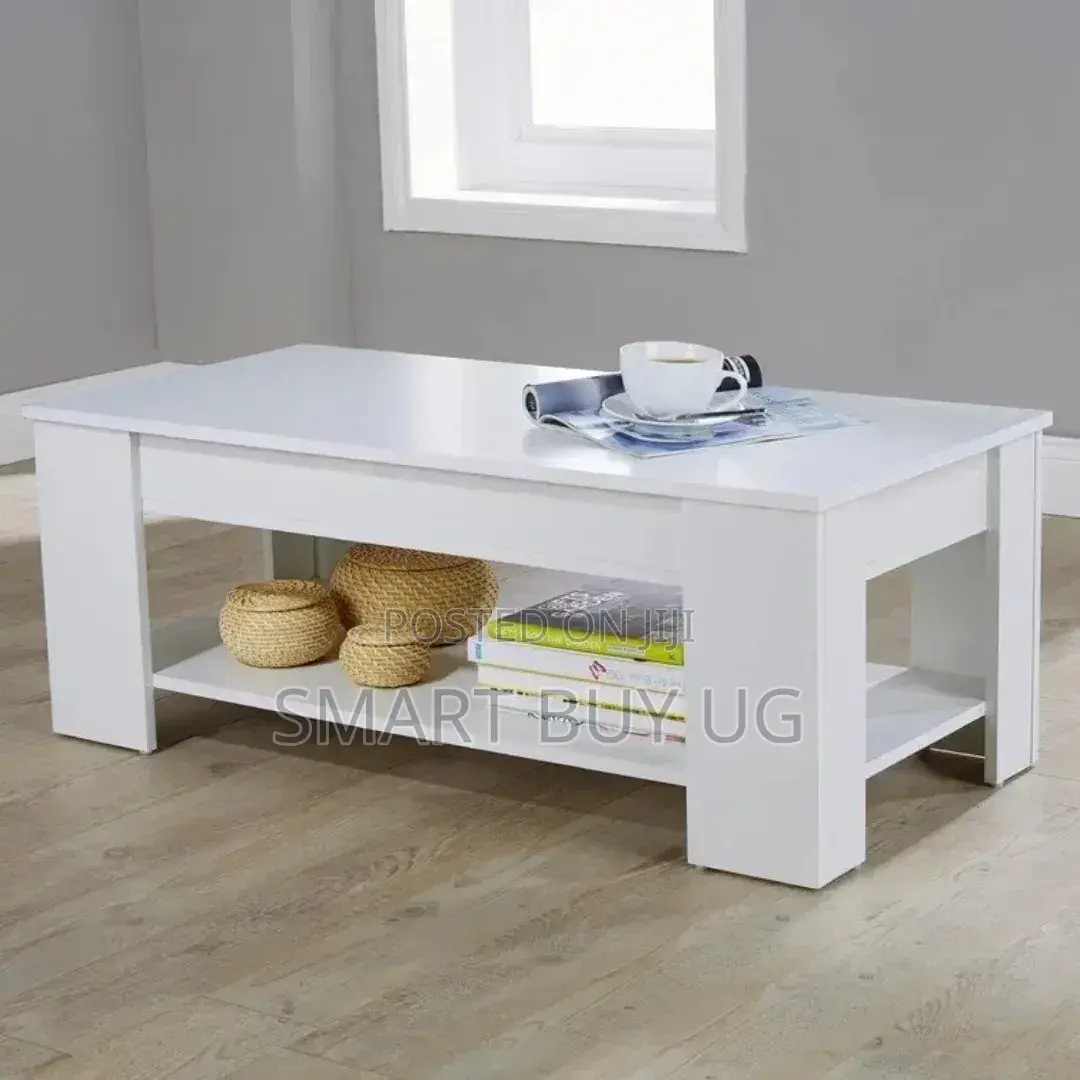 White Center Table With Storage Shelf - Living Room