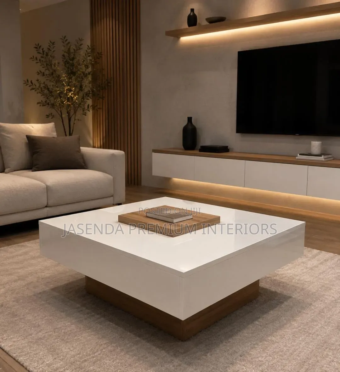 Premium Square Coffee Table With Wood Base Tray - Jasenda Interiors