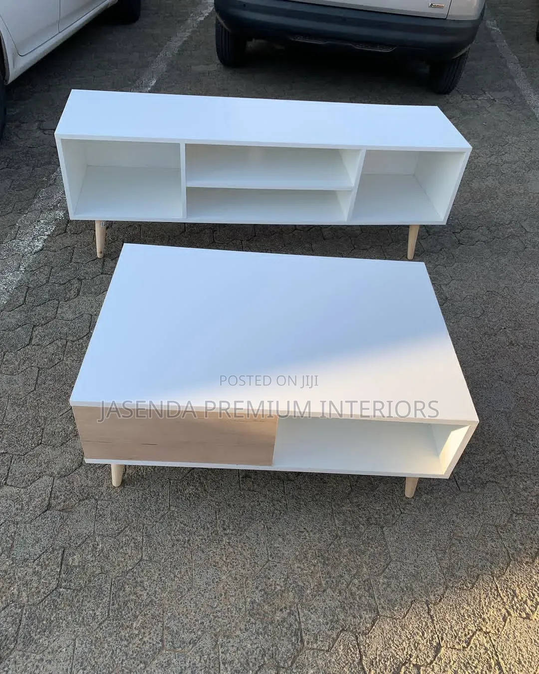 Modern Living Room Set - White TV Stand + Coffee Table With Drawer