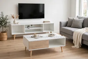Modern Living Room Set - White TV Stand + Coffee Table With Drawer