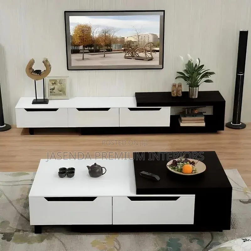 2-in-1 TV Stand and Center Table Set With Drawers and Open Shelf