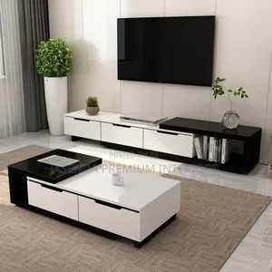Modern Living Room Set TV Stand + Coffee Table Top White Black - New