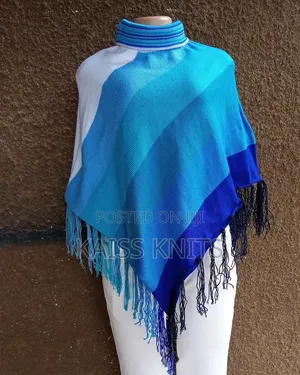 Blue Women's Shawl Poncho