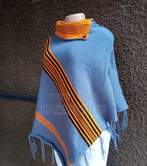 Gray-Orange Women's Shawl Poncho