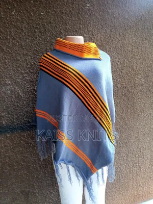 Gray-Orange Women's Shawl Poncho