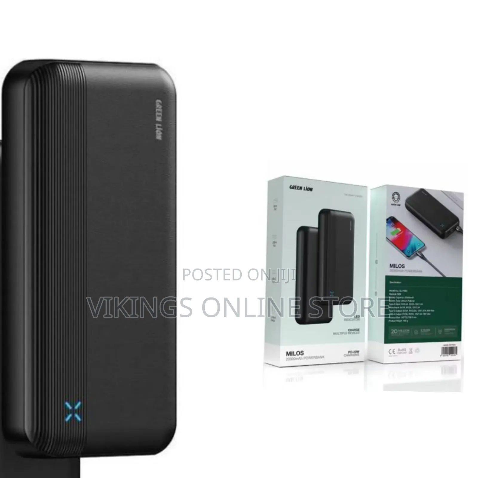 Green Lion Milos 20000mAh Power Bank, PD 20W, USB-C Micro Dual