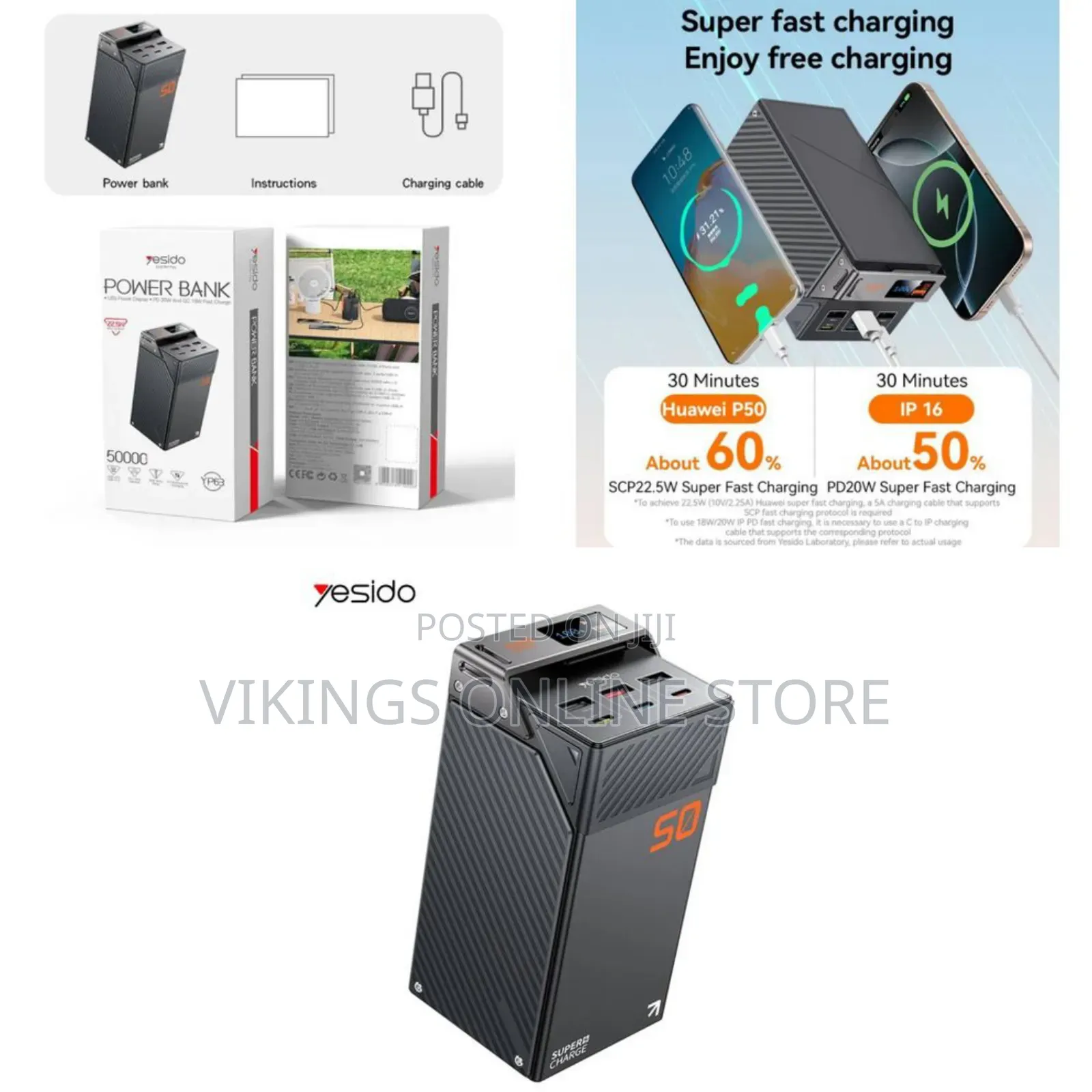 Yesido YP63 50000 mAh PD 20W + SCP 22.5W Fast Charging Zinc Alloy LED