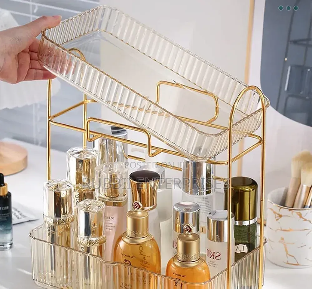 2-Tier Acrylic and Gold Metallic Frame Cosmetics Organizer