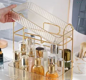 2-Tier Acrylic and Gold Metallic Frame Cosmetics Organizer