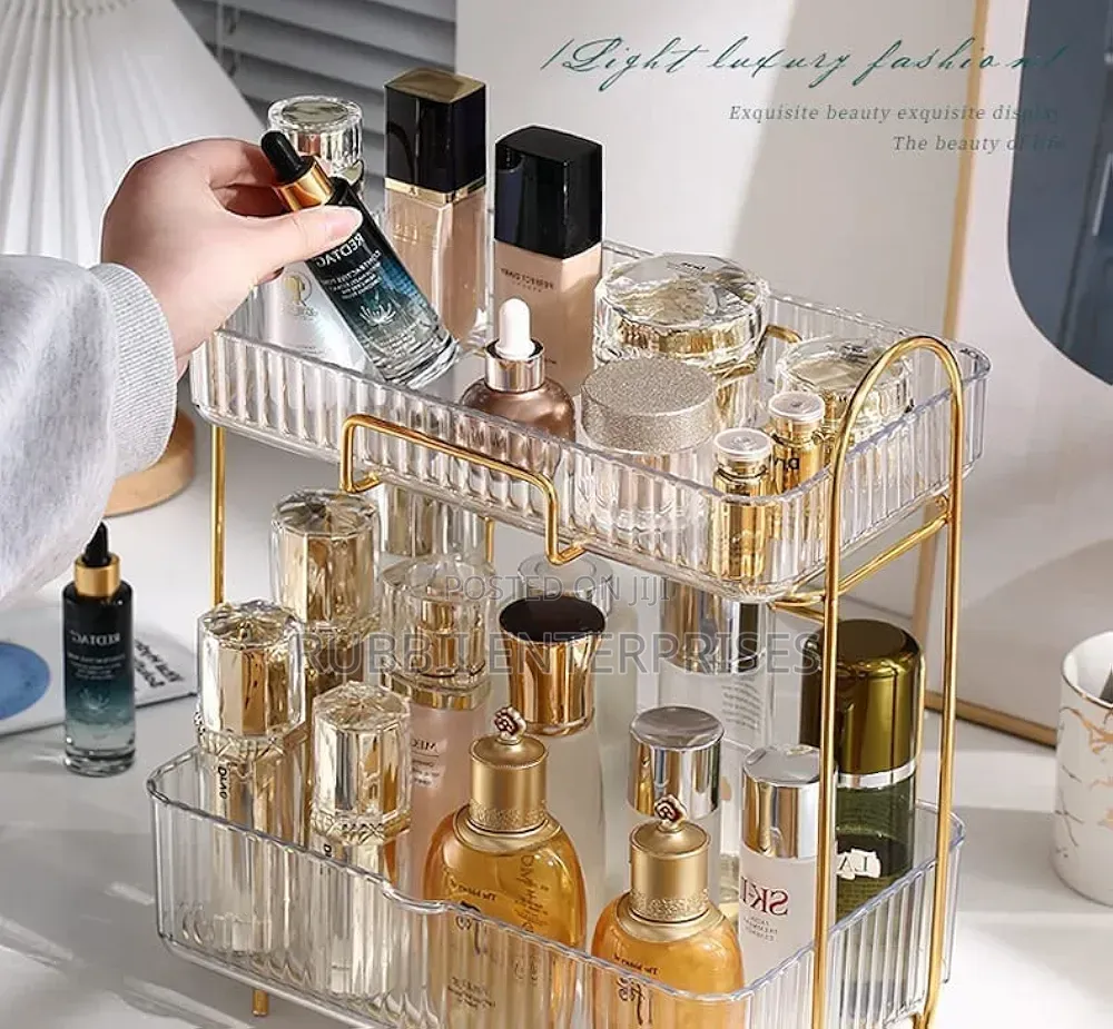2-Tier Acrylic and Gold Metallic Frame Cosmetics Organizer