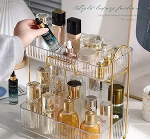 2-Tier Acrylic and Gold Metallic Frame Cosmetics Organizer