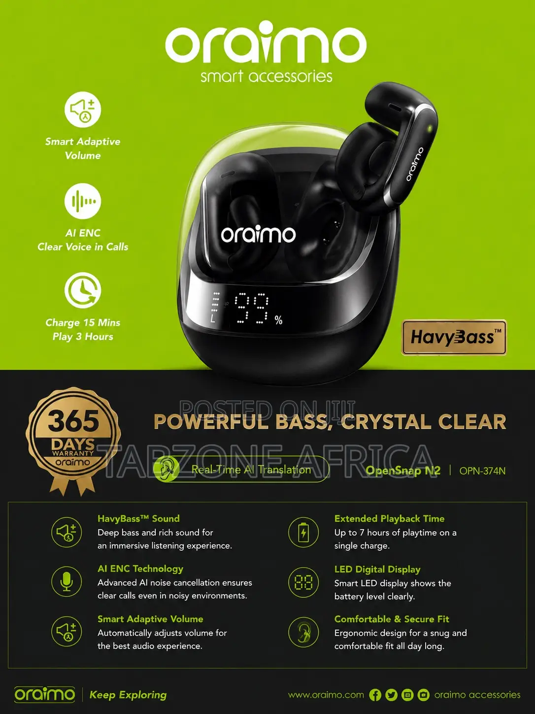 Oraimo OpenSnap N2 Wireless Earbuds (OPN-374N)