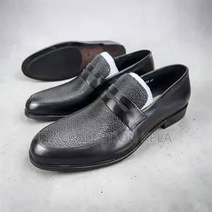Renato Castello Black Textured Leather Slip-on Loafers