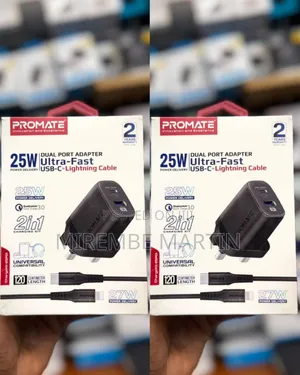 Promate 25W Dual Port Adapter Ultra Fast USB-C to Lightning Cable