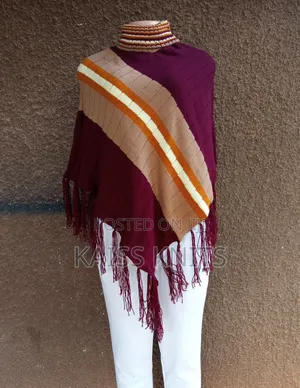 Maroon-Khaki Women's Shawl Poncho
