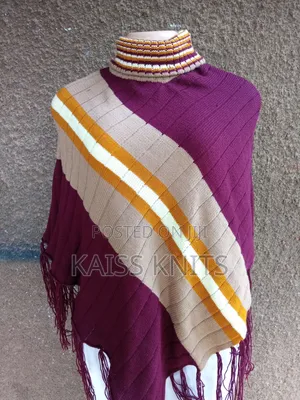 Maroon-Khaki Women's Shawl Poncho