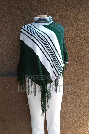 Green-White Women's Shawl Poncho