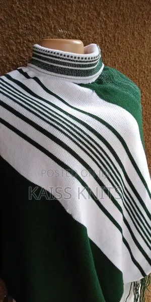 Green-White Women's Shawl Poncho