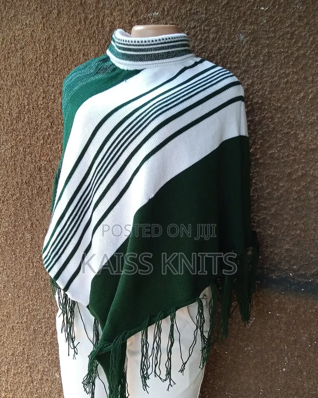 Green-White Women's Shawl Poncho