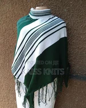 Green-White Women's Shawl Poncho
