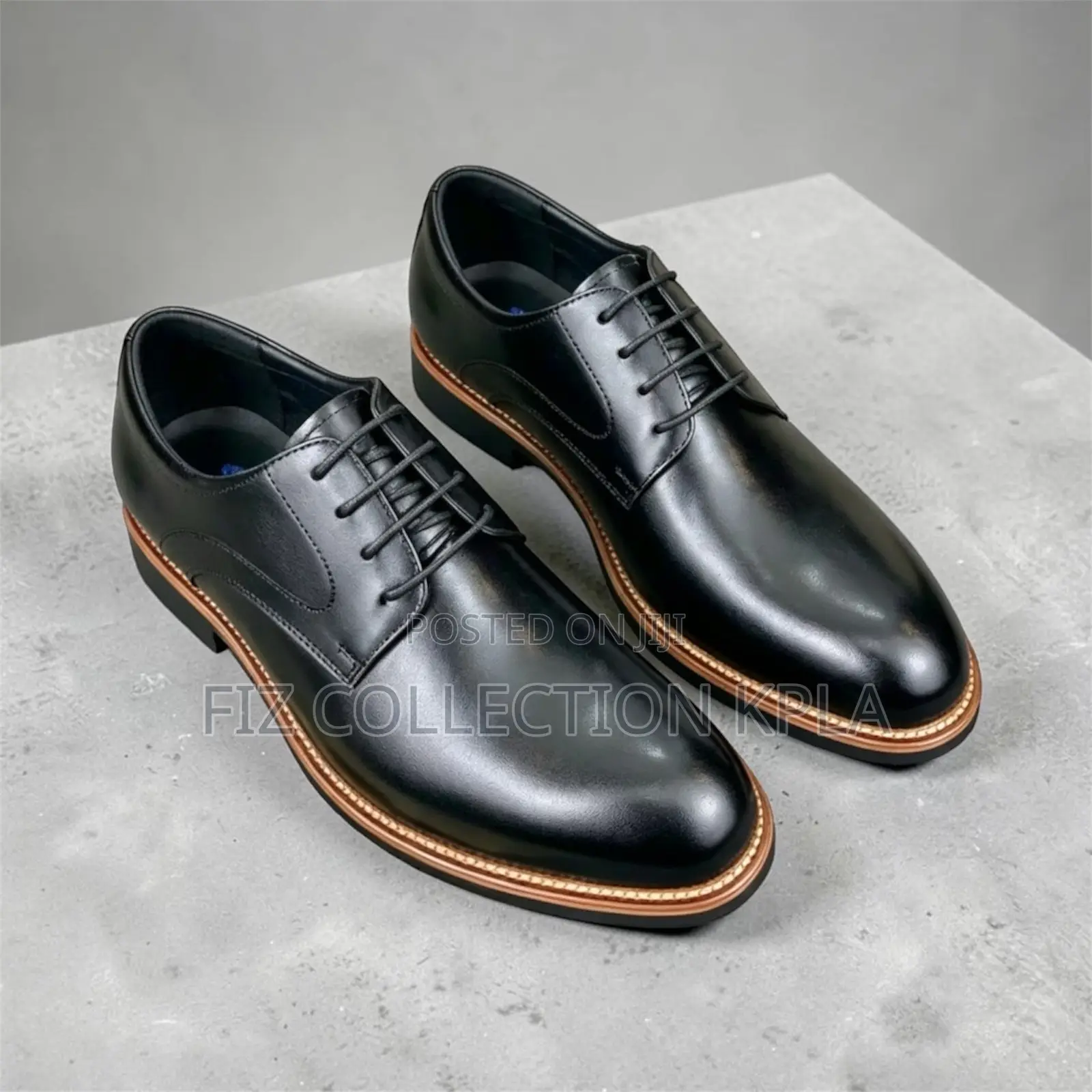 Franco Banetti Black Plain Leather Lace-Up Shoes Classic Formal Oxford