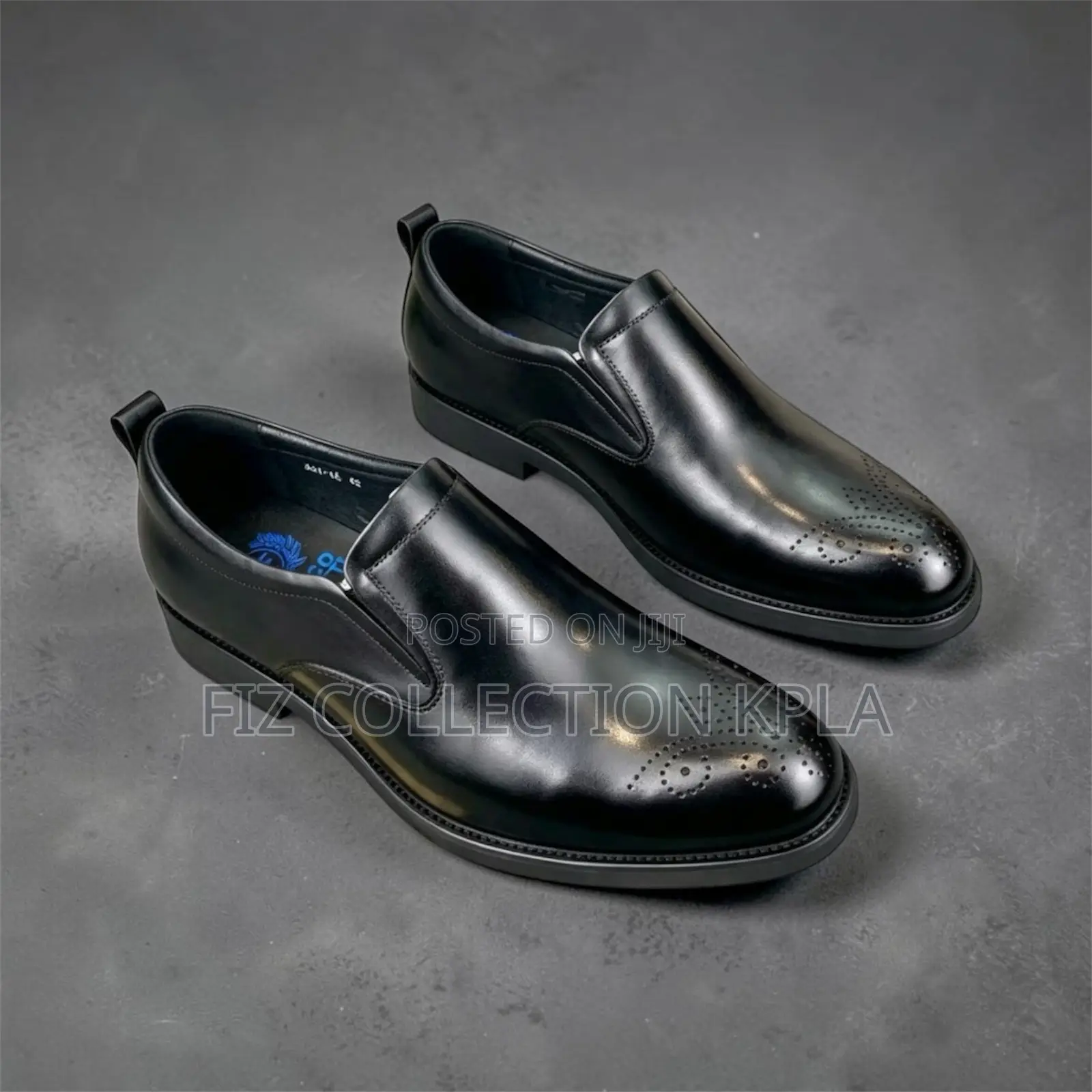 Black Leather Brogue Slip-on Loafers – Formal Comfort Shoes