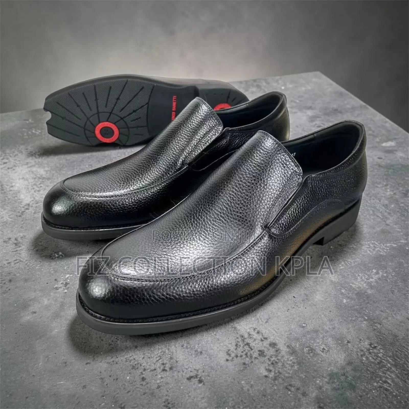Franco Banetti Black Textured Slip-on Leather Shoes – Red Sole Detail