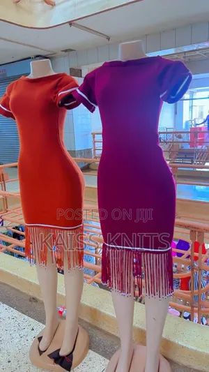 Knitted Straight Dress With Beaded Fringes