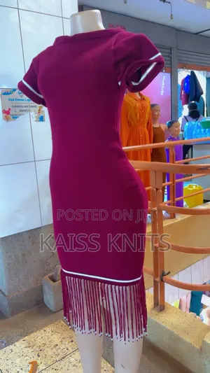 Knitted Straight Dress With Beaded Fringes