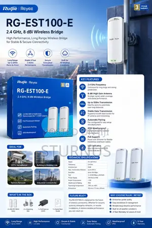 RG-EST100-E, 2.4GHz Dual-Stream 500m Wireless Bridge