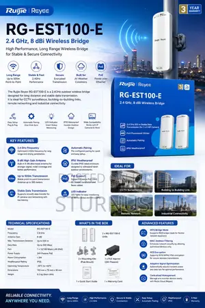 RG-EST100-E, 2.4GHz Dual-Stream 500m Wireless Bridge