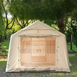 Large Cabin-Style Inflatable Camping Tent With Window Panel Roof Pitch