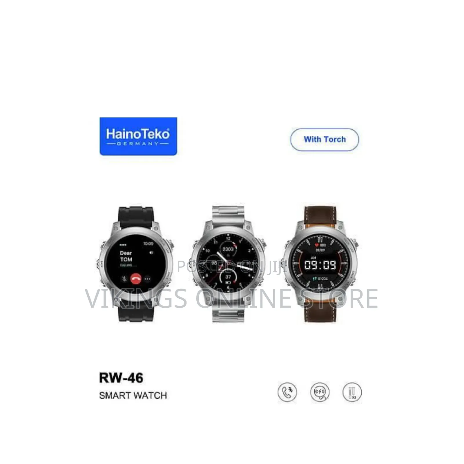 HeinoTeko RW-56 AMOLED Display Smart Watch With Built in Torch 3 Pair
