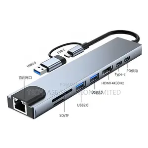 8-in-1 USB-C Hub, Hdmi, Lan, Pd, Sd/Tf, USB 3.0 Adapter