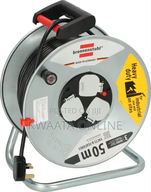 50m Heavy Duty Extension Reel Industrial Cable 3Way Sockets Rust-Proof