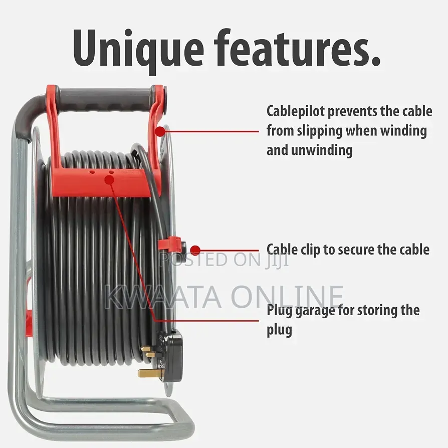 50m Heavy Duty Extension Reel Industrial Cable 3Way Sockets Rust-Proof