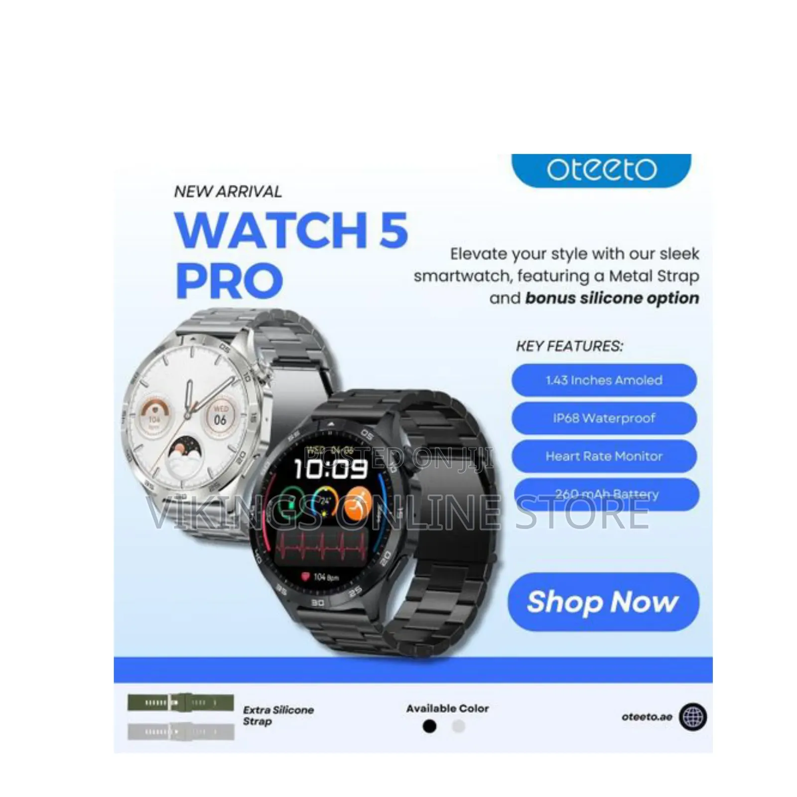 Oteeto Watch 5 Pro 1.43 Inch AMOLED Display Smart Watch With 2 Pair