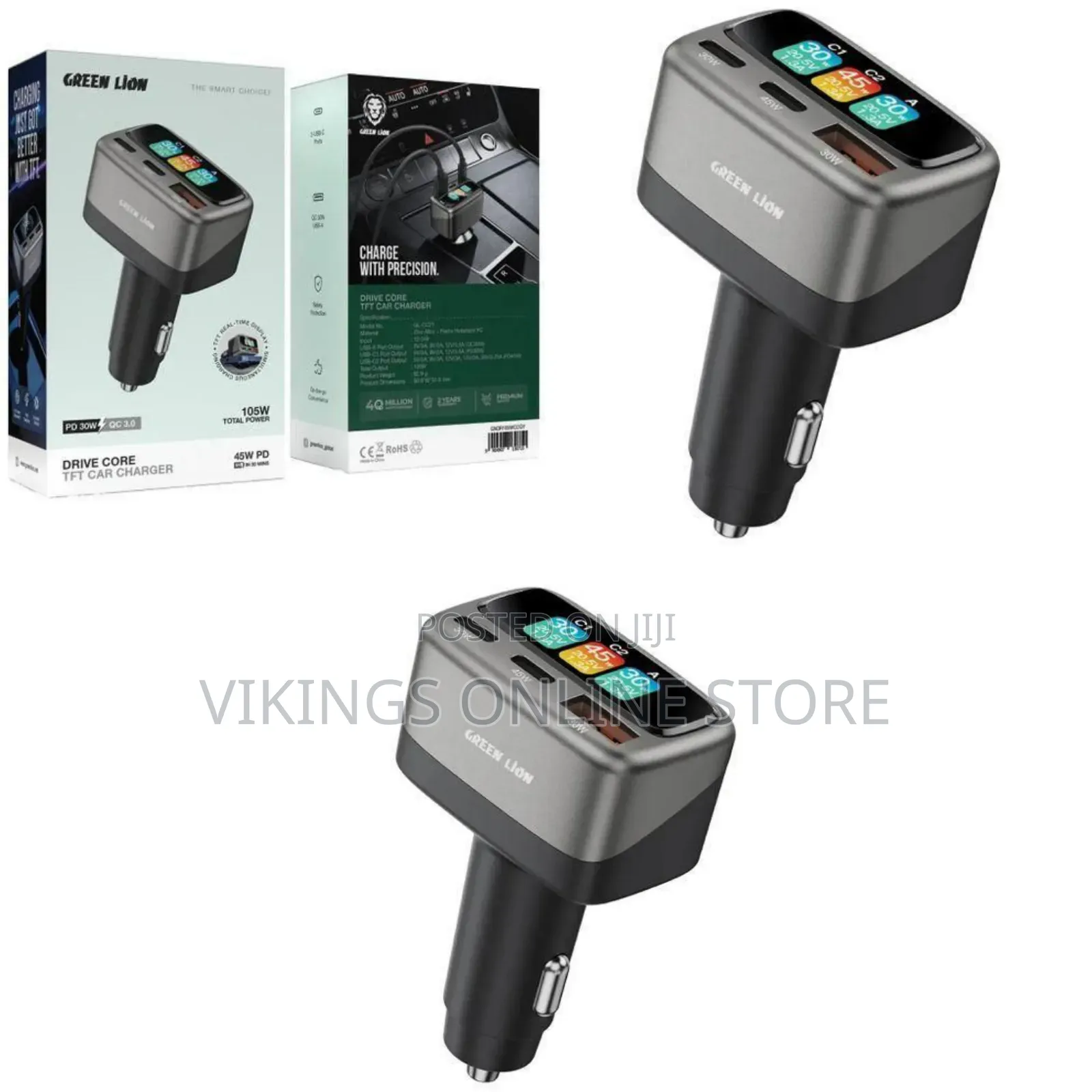 Green Lion Drive Core TFT Car Charger With 105W Total Power