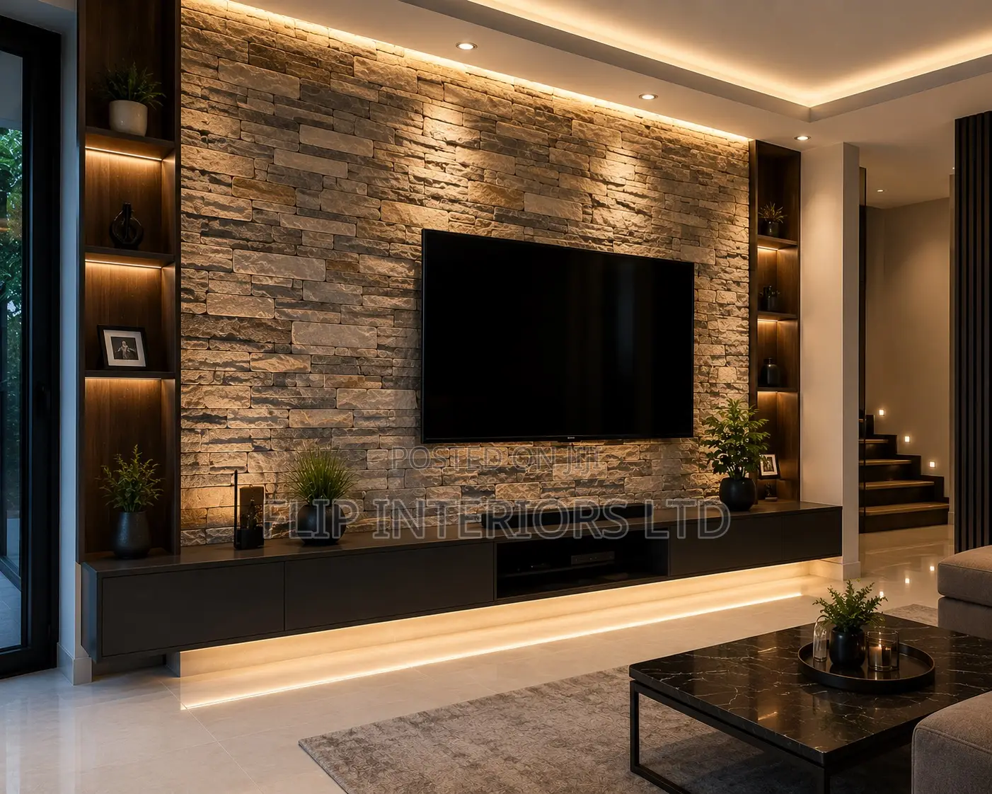 Luxury Stone-Clad TV Wall Design Installation
