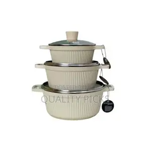 6 PC Ribbed Side Non-Stick Granite Saucepans Cookware Dishes