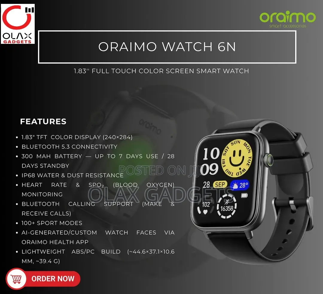 Oraimo Watch 6N Bluetooth Calling Smartwatch, Sports and Health