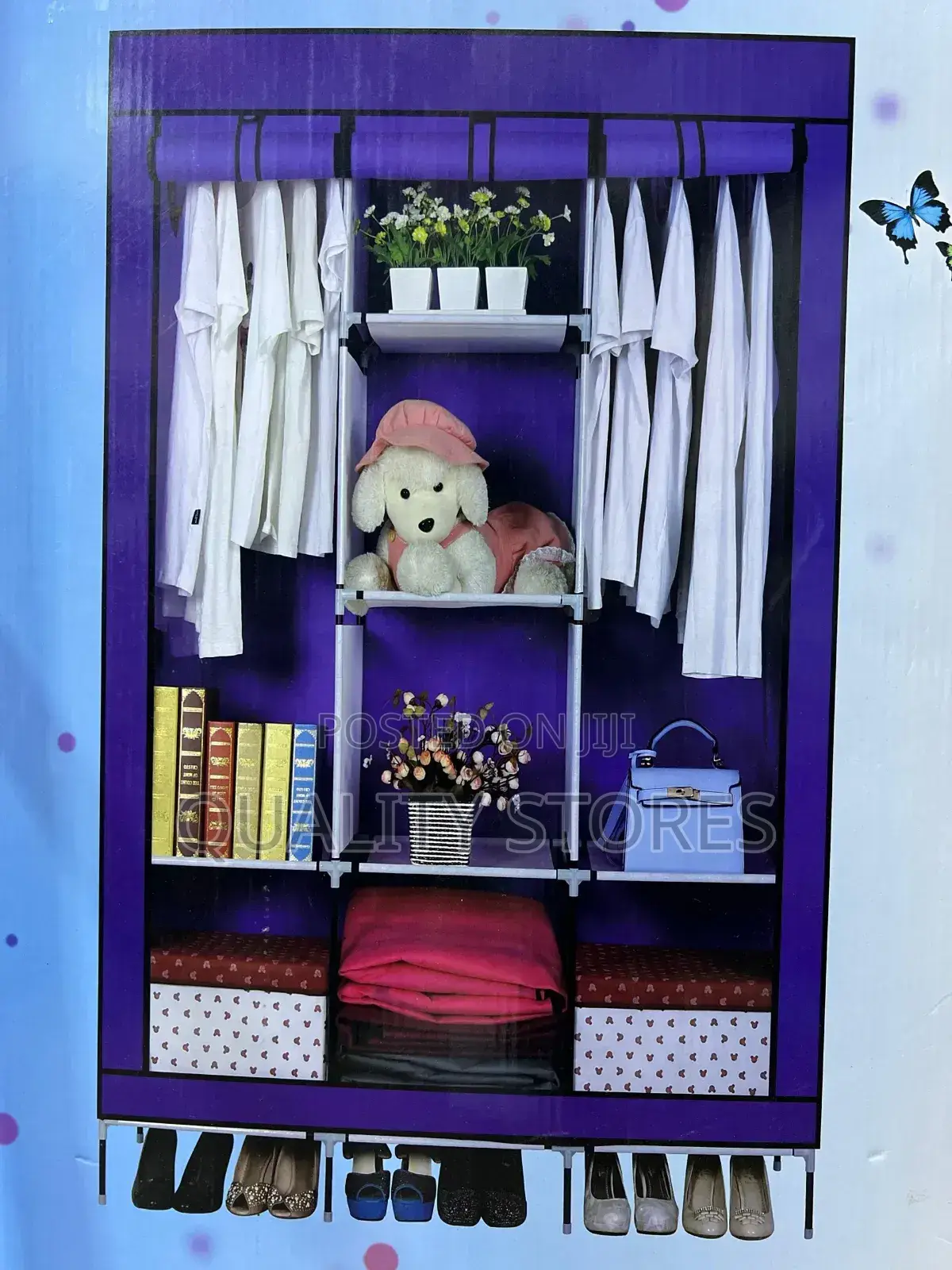 Three Column Wooden Frame Closet Maroon