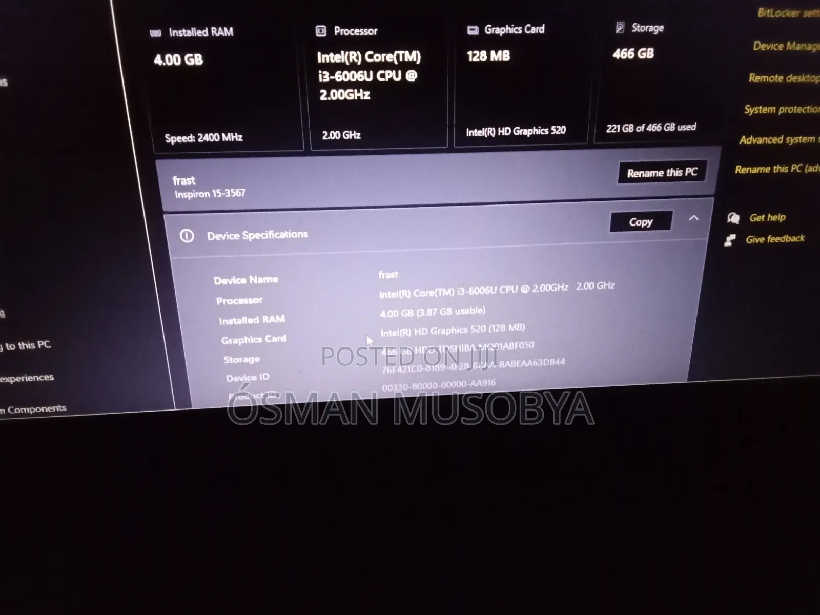 Laptop Dell Inspiron 15 3567 4GB Intel Core i3 HDD 500GB