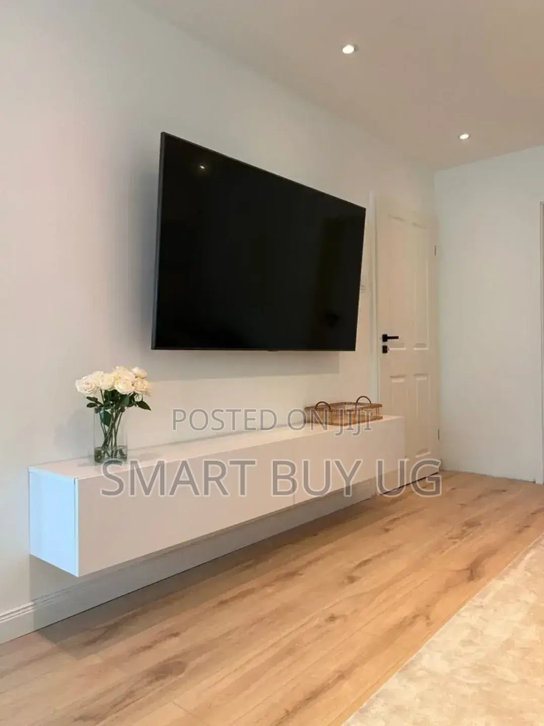 TV Stand Wood + White Doors | Low TV Table Free Delivery